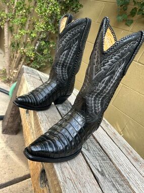 Star Boots By Old Gringo Black Authentic Crocodile Belly Cowboy Boots Size 8D